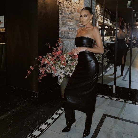 Zara Strapless Faux Leather Midi Dress - Picture 2 of 14